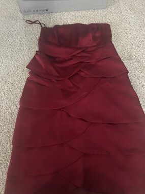 The Limited Strapless Tiered Ruffle Dress in Burgundy